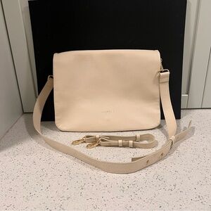 VIOLA CASTELLANI Satchel Italian Genuine Leather Cream Travel Dual Handle Gold